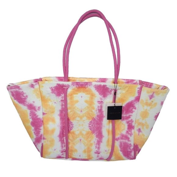 NEW America & Beyond Pink Tie Dye Sunkist Tote Purse Bag Pink & Orange Large NWT - Picture 1 of 15